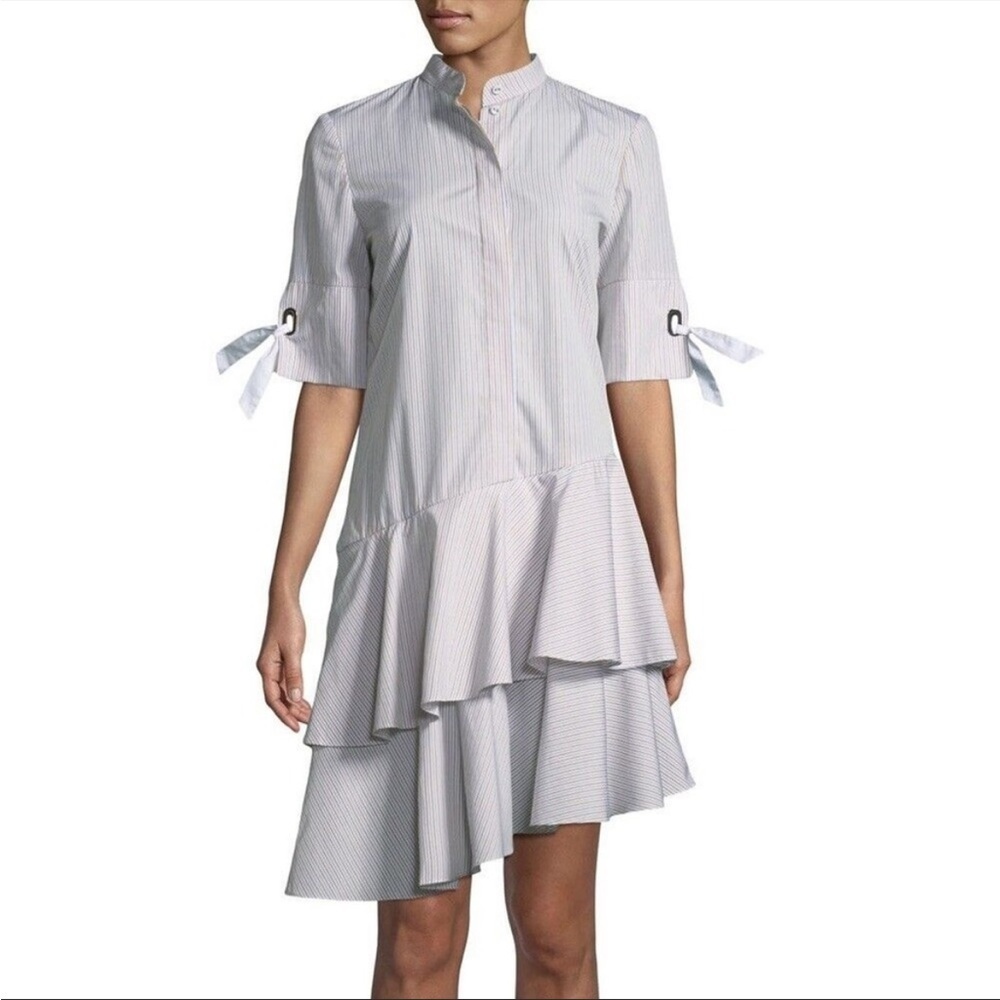 Prose & Poetry Carter Asymmetrical Striped
Shirtdress with Sleeve Detail